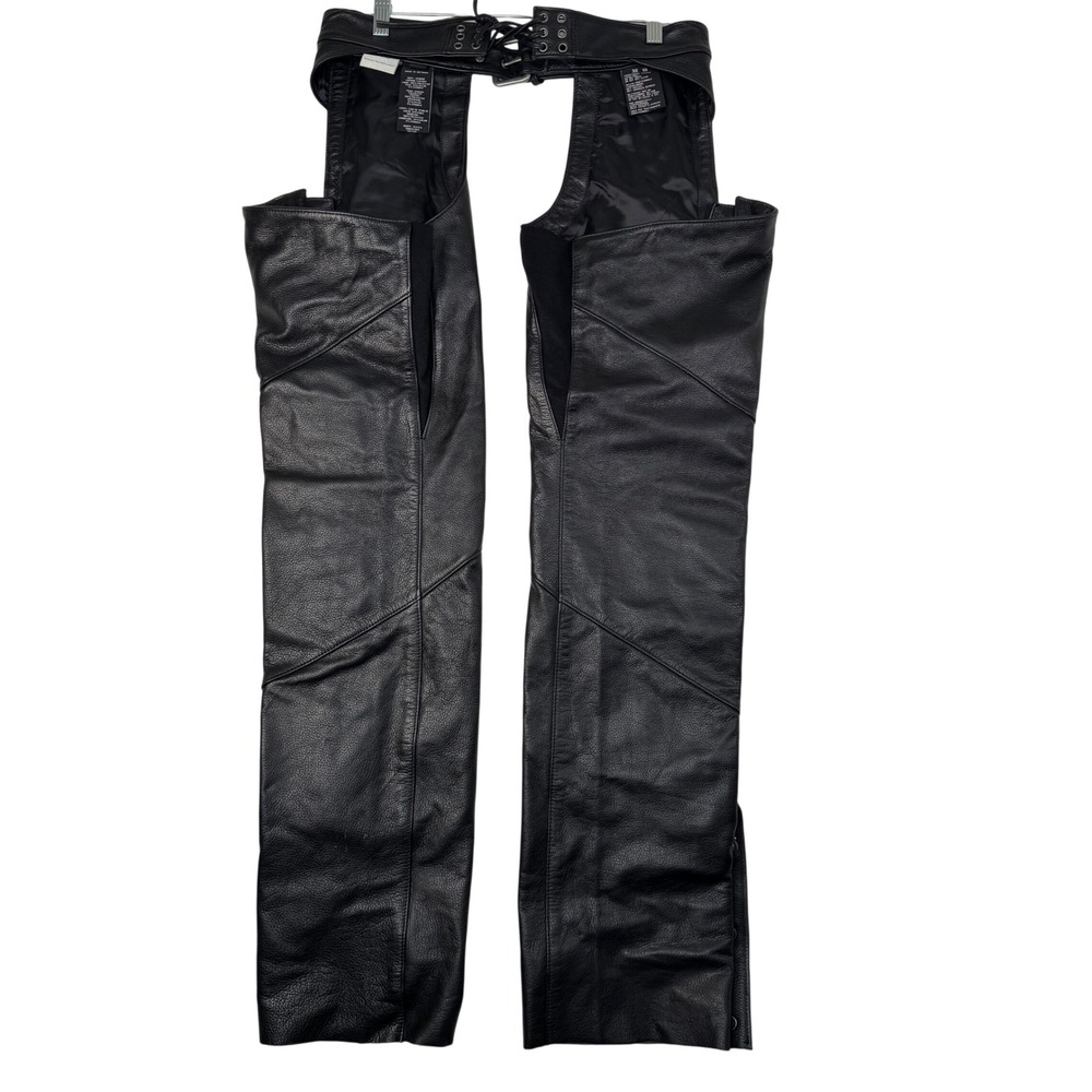 Men's Harley Davidson Black Leather Riding Gear Deluxe Chaps Small.  Motorcycle